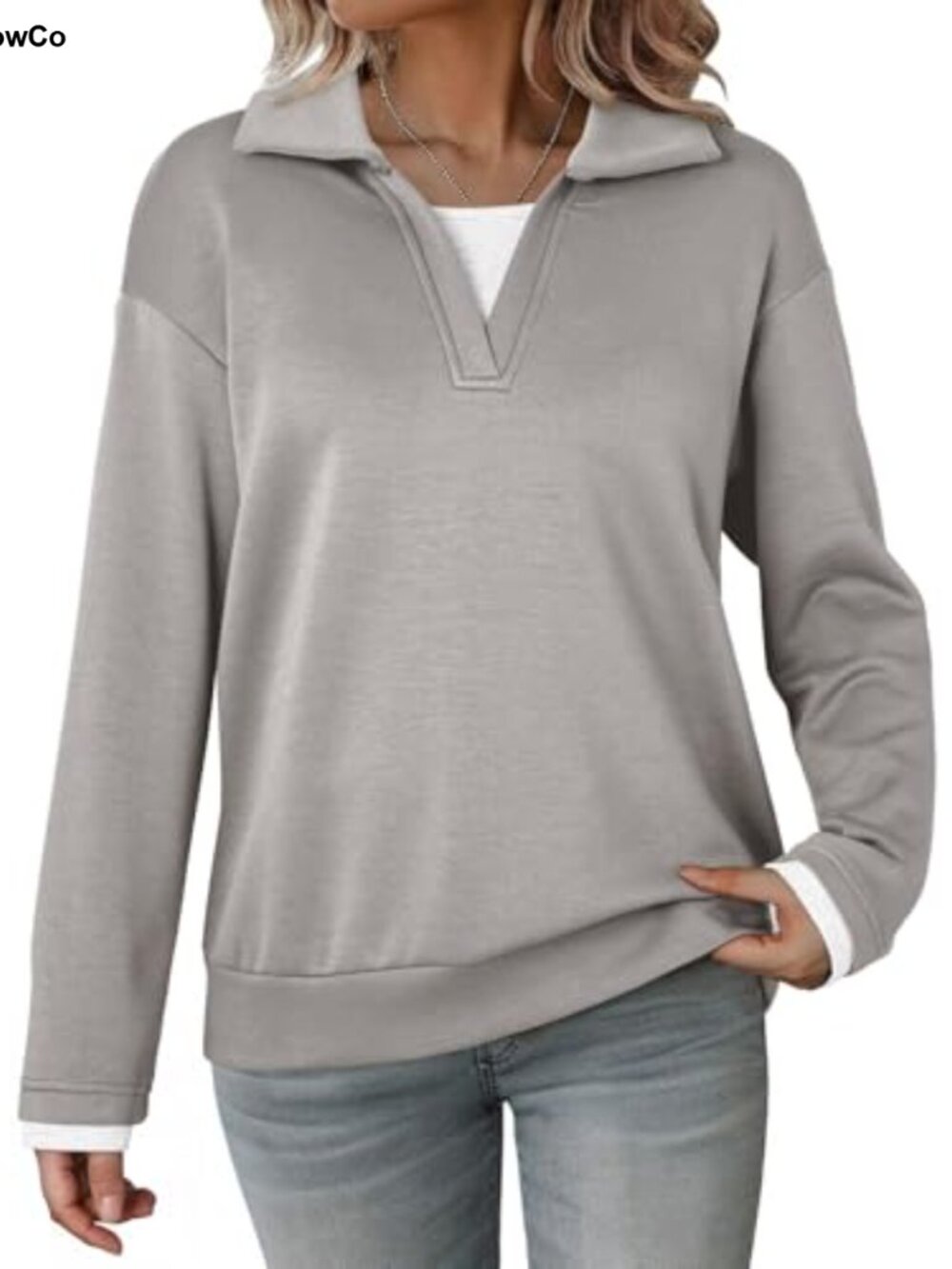 Oversized Color Block V Neck Long Sleeve Sweatshirt Women